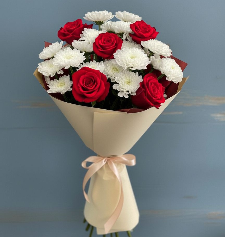 Букет цветов из: Розы и Хризантемы в Островном