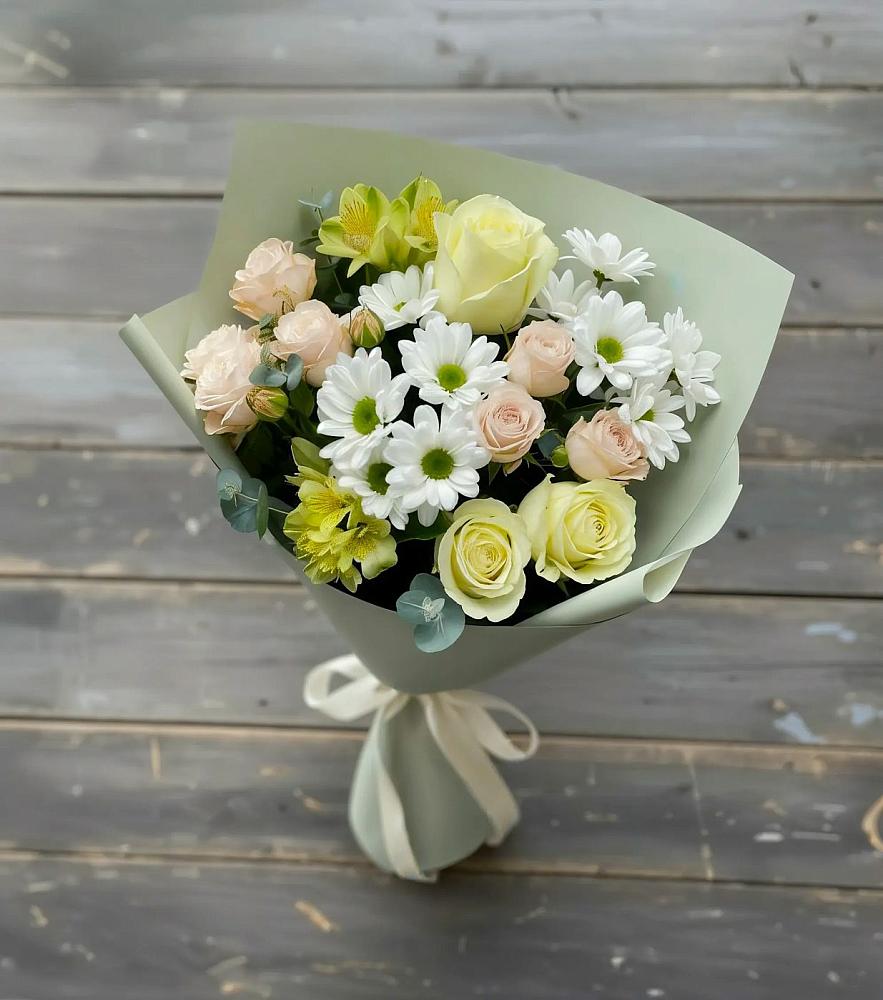 Букет цветов из: Альстромерии, Розы и Хризантемы в Островном