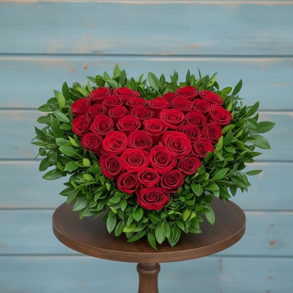 Цветочная композиция из Розы в виде сердца в Островном