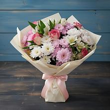 Букет цветов из:  Хризантемы, Альстромерии и Розы в Островном