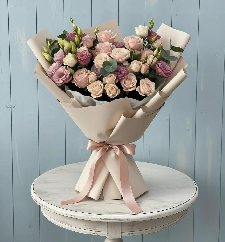 Букет цветов из: Розы и Лизиантусы в Островном