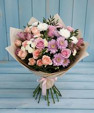 Букет цветов из:  Хризантемы, Розы и Альстромерии в Островном