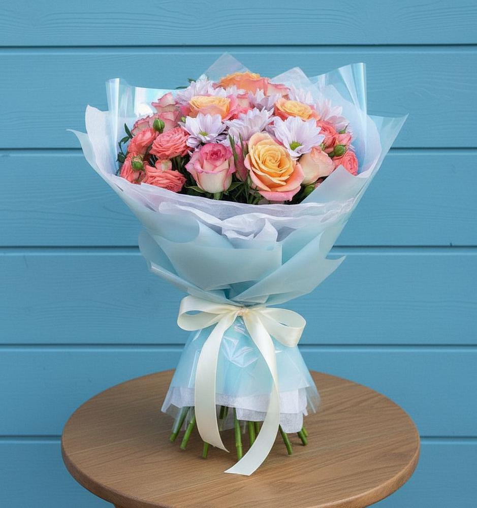 Букет цветов из: Хризантемы и Розы в Островном