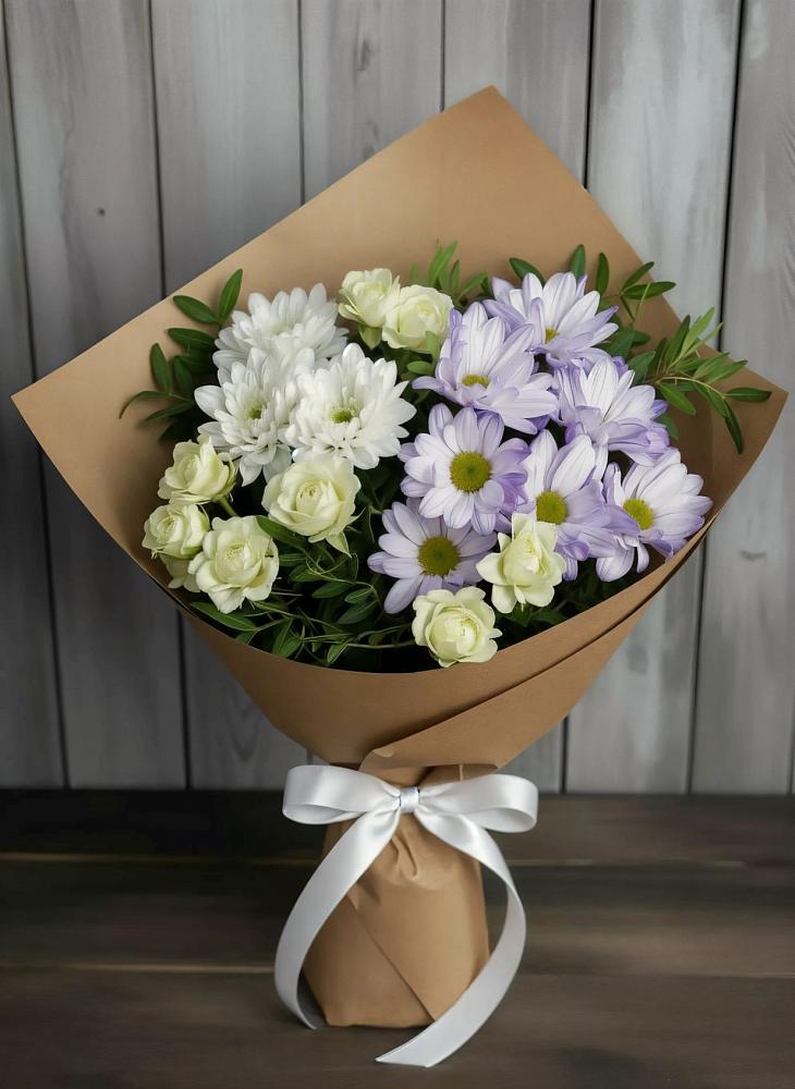 Букет цветов из: Хризантемы и Розы в Островном